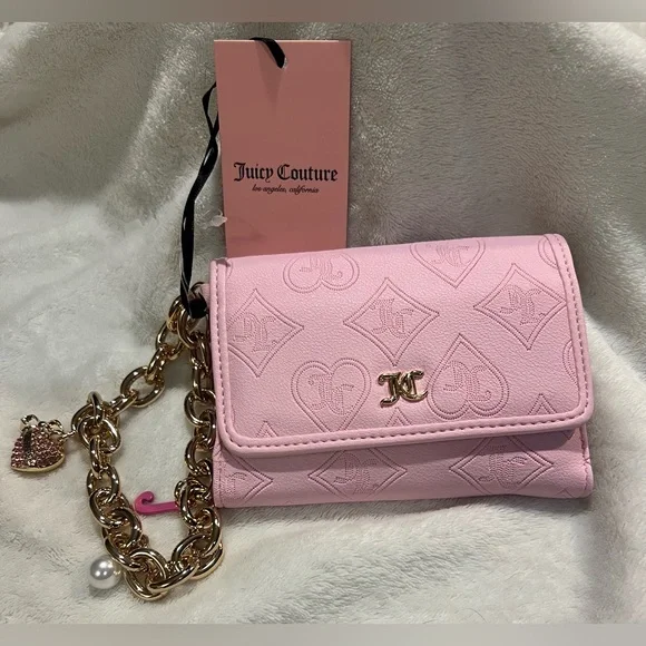 Juicy Couture Light Pink Double-Sided Trifold Wallet with Chain & Charms - Picture 1 of 8